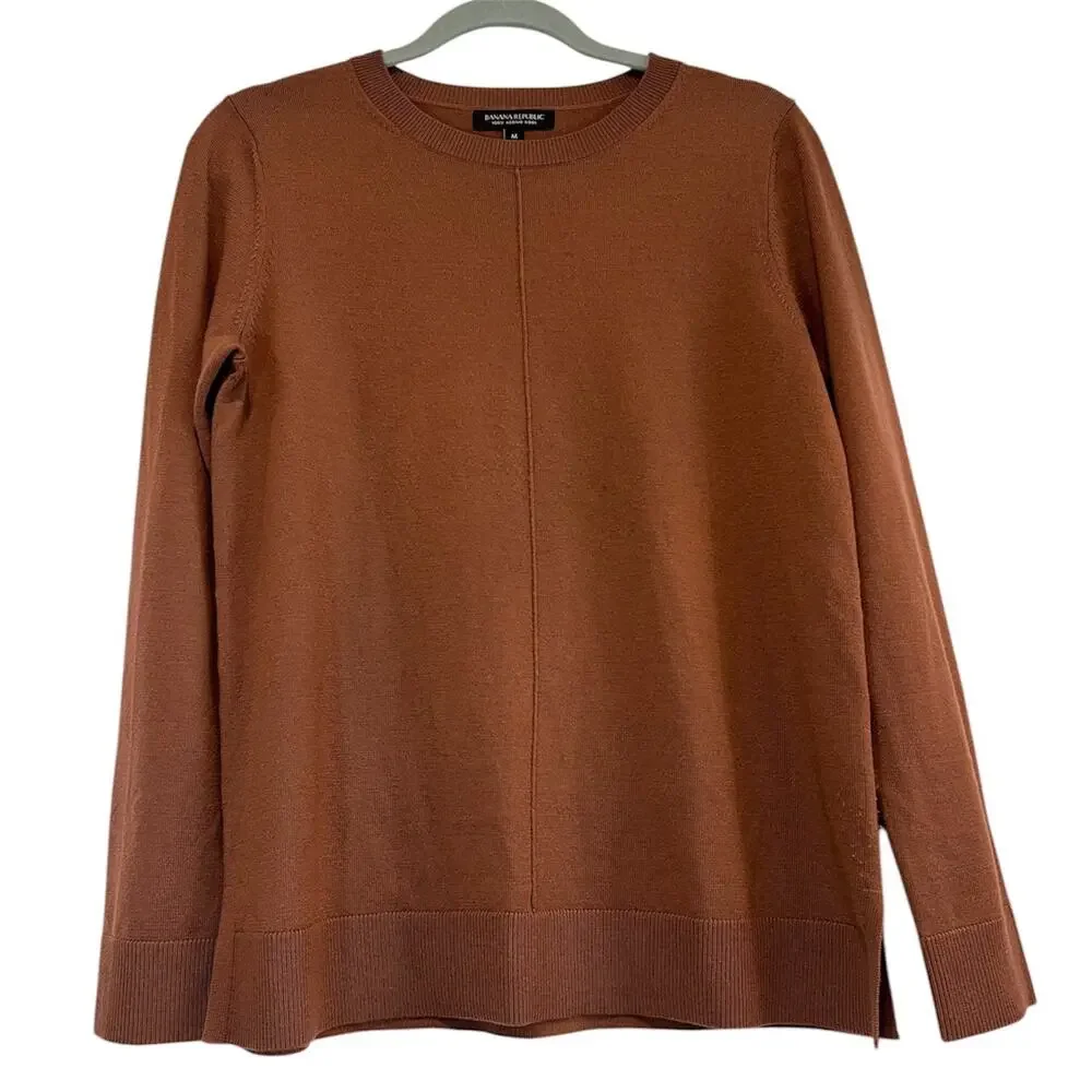 Banana Republic 100% Merino Wool Crewneck Sweater Rust Orange Men's Medium M